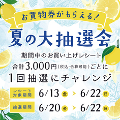 お買物券がもらえる！夏の大抽選会【レシート対象期間：6/13(金)～6/22(日)】