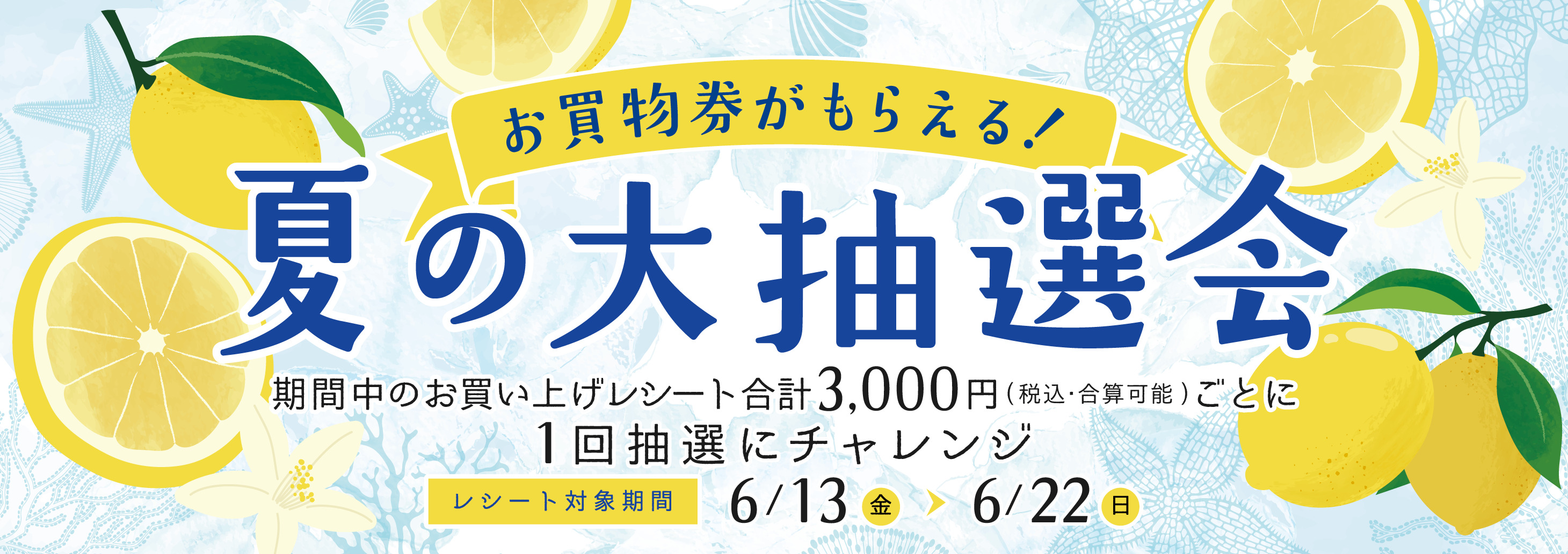 お買物券がもらえる！夏の大抽選会【レシート対象期間：6/13(金)～6/22(日)】